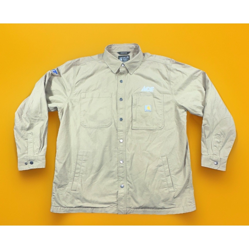 Carhartt Relaxed Fit Canvas Fleece Lined Button-Up Jacket Men's XL Workwear Tan